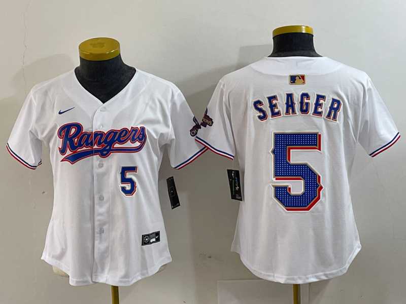 Women%27s Texas Rangers #5 Corey Seager Number White 2024 Gold Collection Limited Cool Base Jersey->mlb womens jerseys->MLB Jersey